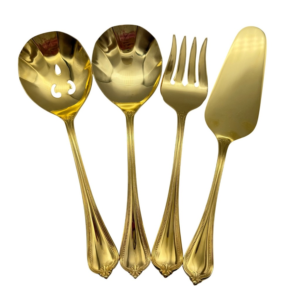 Towle Supreme cutlery Gold Alencon Serving Set 5 pcs Spoon Slotted Cake Server
